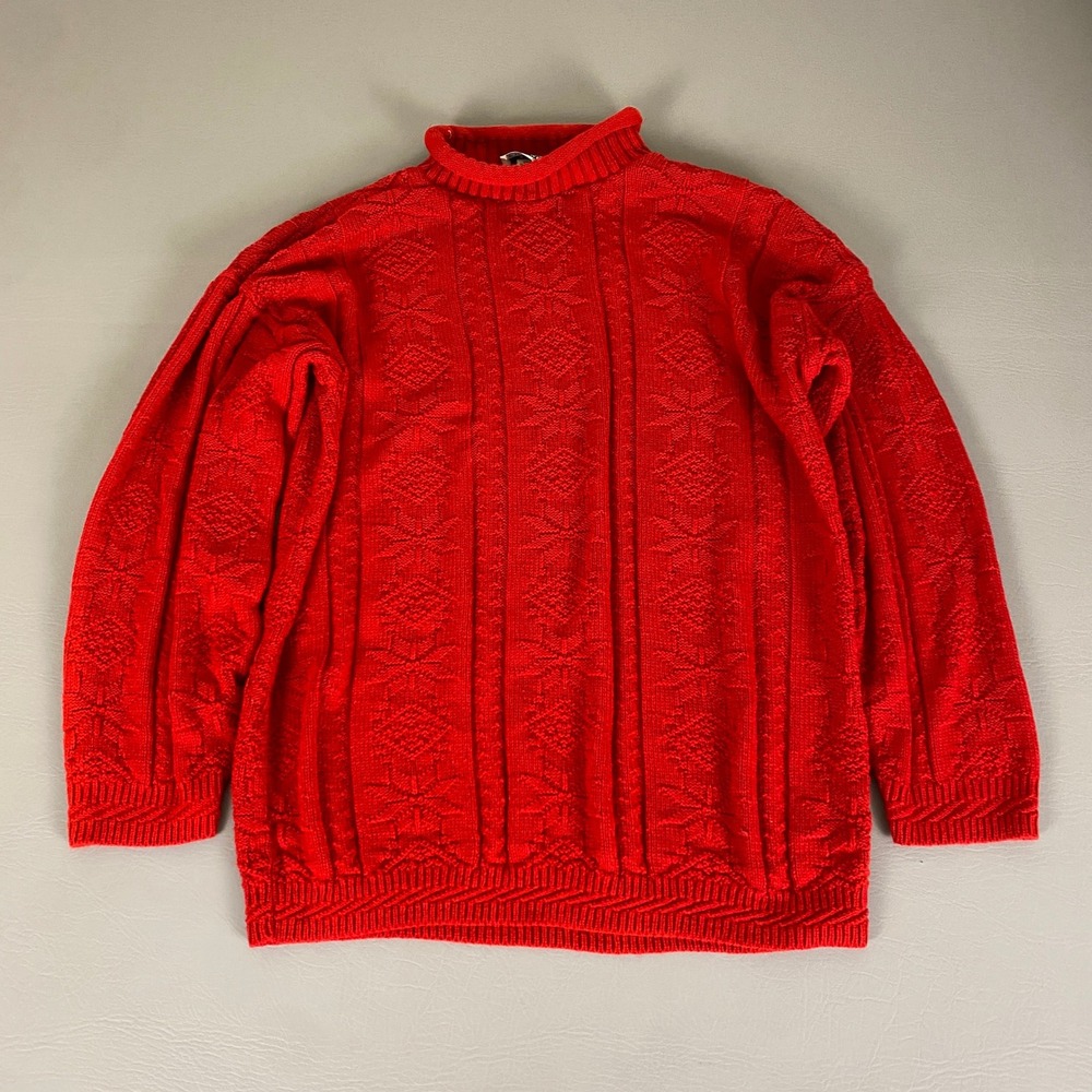 Vintage Adele Knitwear‎ Sweater Women's Large Red Turtleneck Textured Made USA